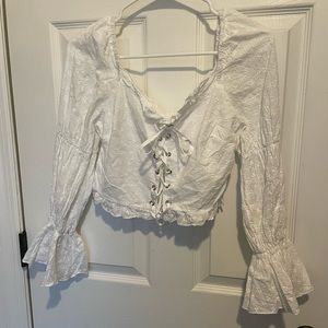 White bell sleeve crop top off the shoulder
